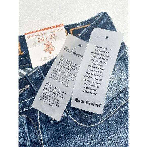 Rock Revival Muna Mid Rise Skinny‎ Jeans Blue Distressed Size 24 Length 32 - Picture 11 of 16